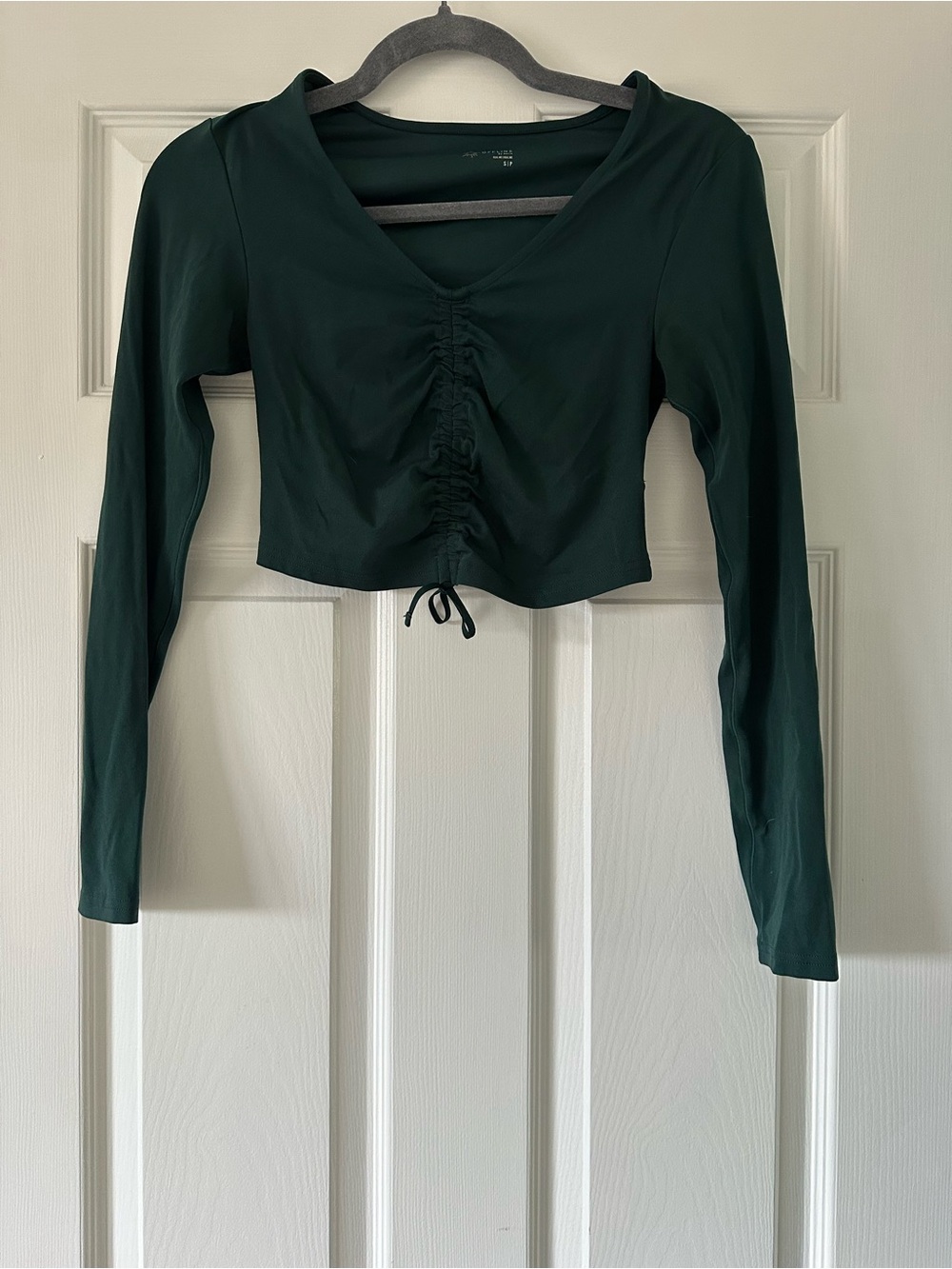 aerie Forest Green Long Sleeve Ruched Drawstring Crop Top